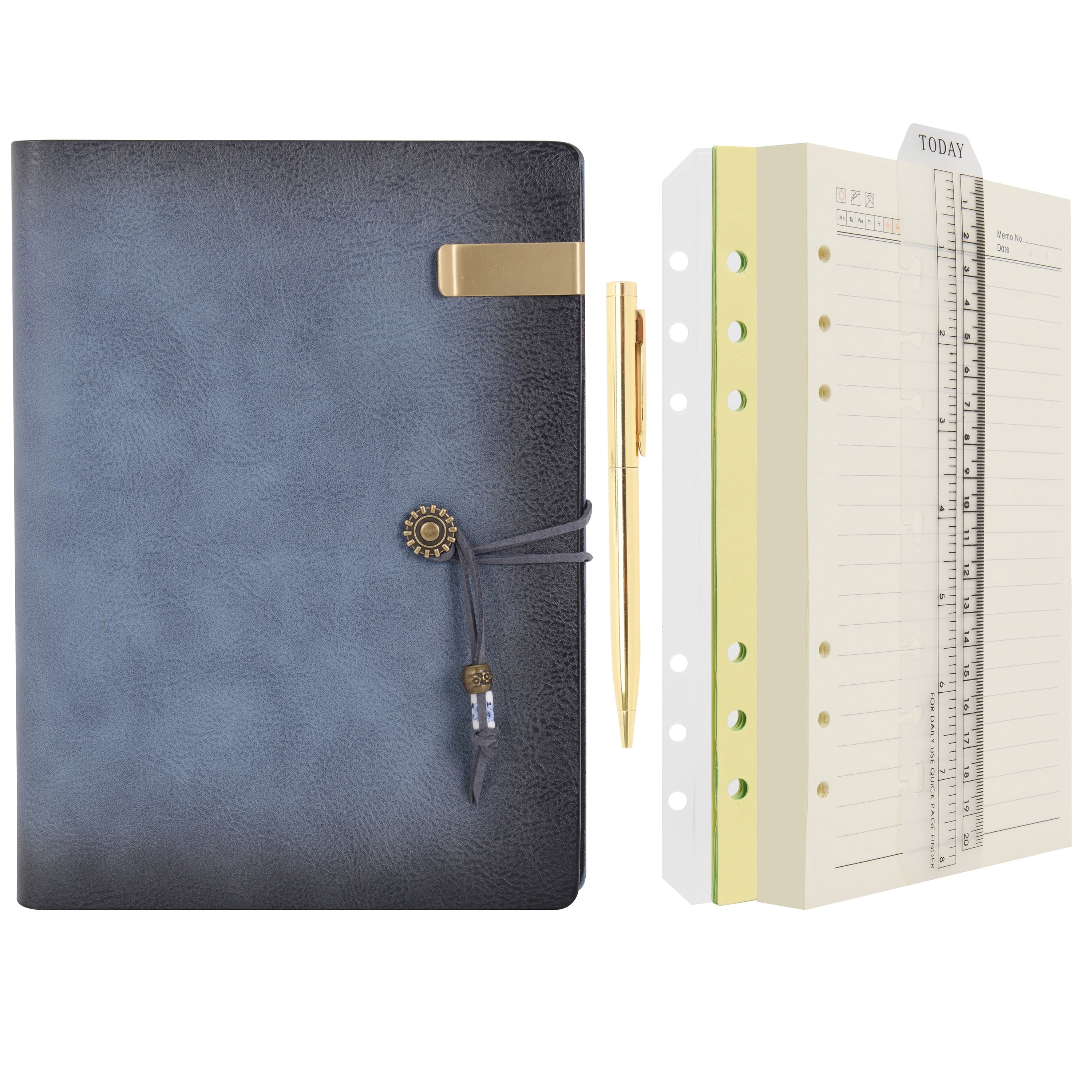 Wonderpool Leather Journal A5 Refillable 6 Ring Binder Notebook with Lined Paper and Pen, Writing Diary with Ruled Notepads Vintage Cover