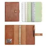Wonderpool Leather Journal Refillable Notebook Spiral Diary Binder Portfolio - A5 Dotted Paper & Inner Pockets for Organizer (Coffee, A5)