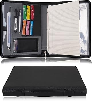 Wonderpool Travel Zippered Portfolio 3 Ring Binder A4 Padfolio Document Case with Removable Clipboard Legal Pad Holder, Business Office School Organizer for Men and Women (Brown)