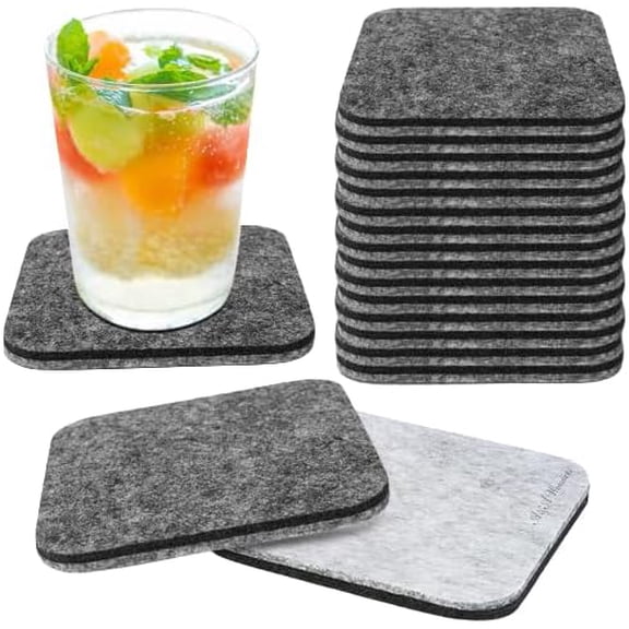 Wonders Premium Felt Coasters for Drink, Two-Tone Reversible, Absorbent Felt Protects Furniture, Table, Anti Slip, Suitable for Drinks & All Table Types (Light Gray/Dark Gray, Square 18 Pack)