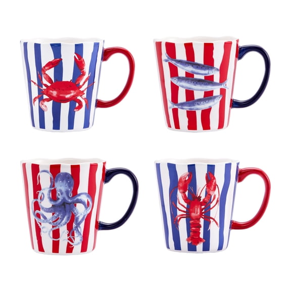 Wonders Scalloped Ceramic Mug Set Of 4 Mas Coffee Mugs 15oz Holiday Cups For Tea Cocoa Or Hot Drinkswave & Dishwasher Safe