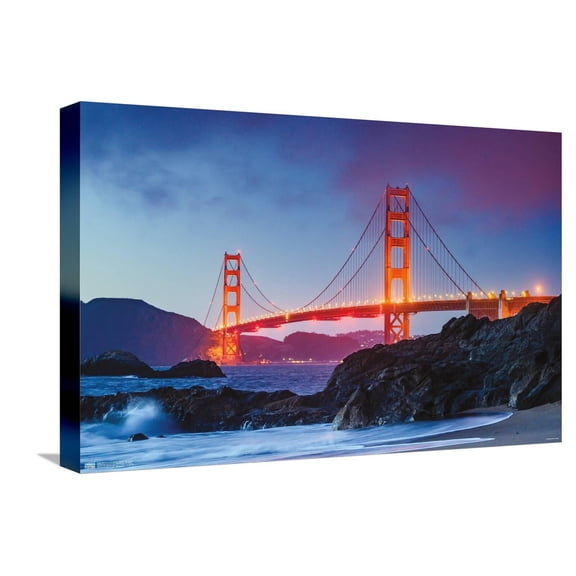 Wonders of the World - Golden Gate Bridge Canvas Wall Poster, 14.725" x 22.375"
