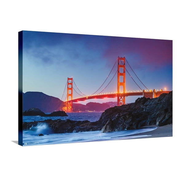 Wonders of the World - Golden Gate Bridge Canvas Wall Poster, 22.375" x 34"