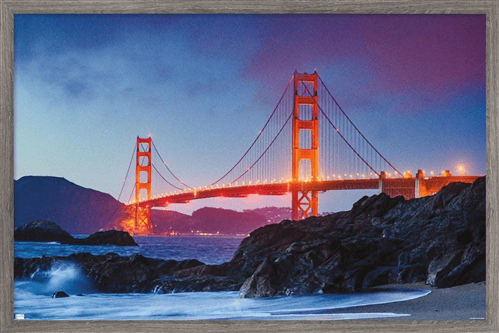 Wonders of the World - Golden Gate Bridge Wall Poster, 14.725" x 22.375", Framed