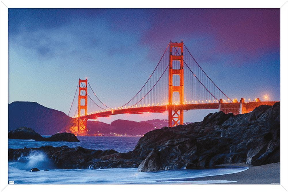 Wonders of the World - Golden Gate Bridge Wall Poster, 22.375" x 34", Framed