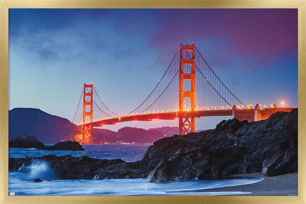 Wonders of the World - Golden Gate Bridge Wall Poster, 22.375" x 34", Framed