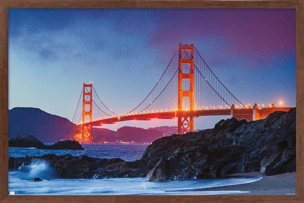 Wonders of the World - Golden Gate Bridge Wall Poster, 22.375" x 34", Framed
