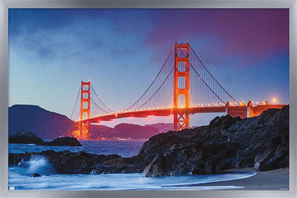 Wonders of the World - Golden Gate Bridge Wall Poster, 22.375" x 34", Framed