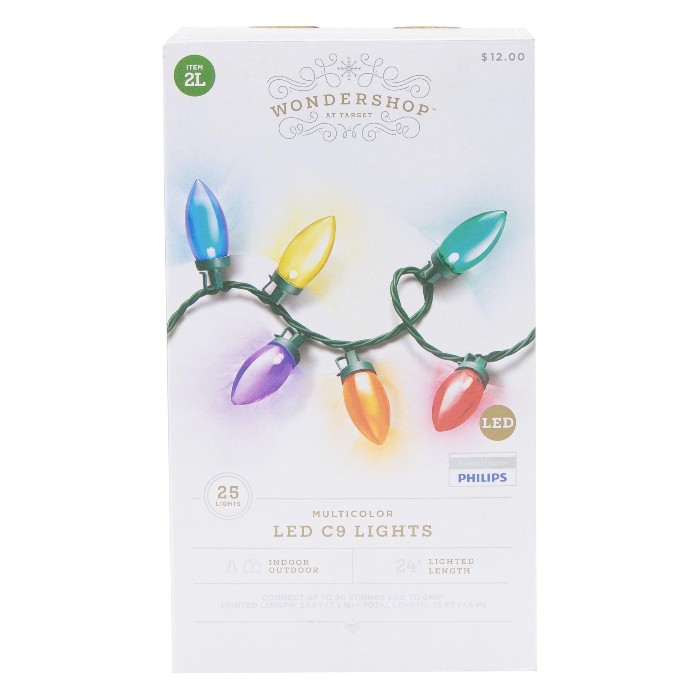 25ct Multicolor LED C9 Christmas String Lights 24’ Lighted