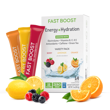 Wonderslim FAST BOOST Energy & Hydration Drink Mix, Sugar-Free Variety Pack, Electrolytes & Antioxidants (14ct)