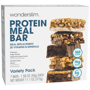 Wonderslim Meal Replacement Protein Bar, Variety Pack, 15g Protein, 20 Vitamins & Minerals (7ct)