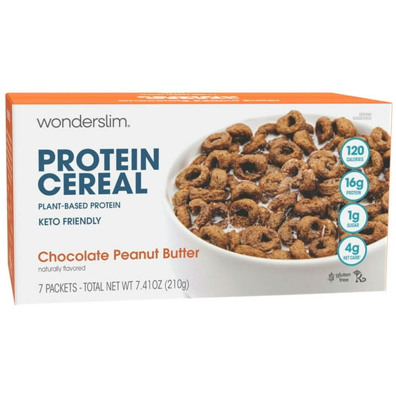 Wonderslim Protein Cereal, Chocolate Peanut Butter, Low Sugar, Gluten Free & Low Carb (7ct)