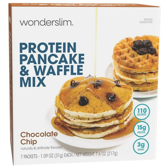 Wonderslim Protein Pancake & GGA1 Waffle Mix, Chocolate Chip, Low Sugar & Low Calorie (7ct)