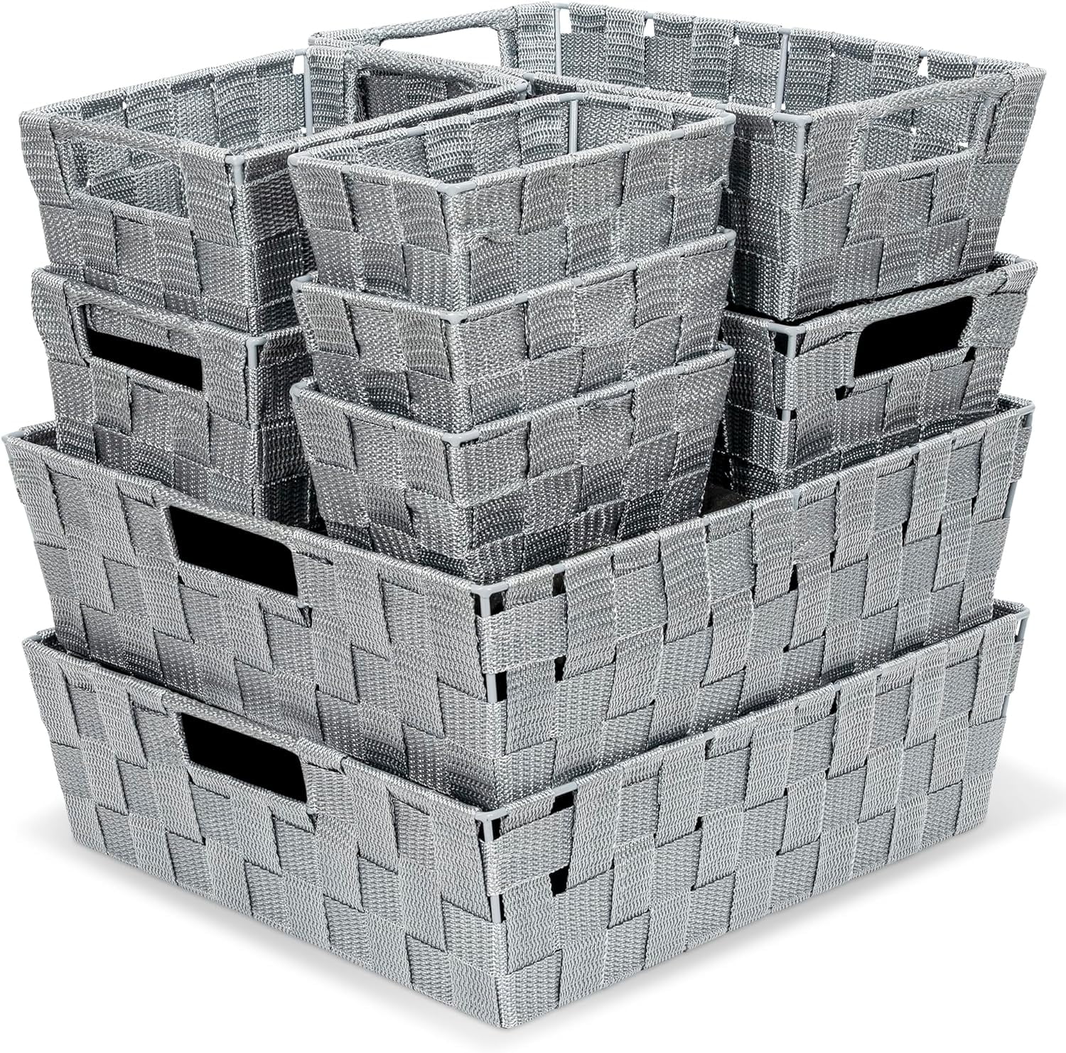 Wondersome 9Piece Storage Baskets Set Woven Fabric Stackable Cube Containers for Closet