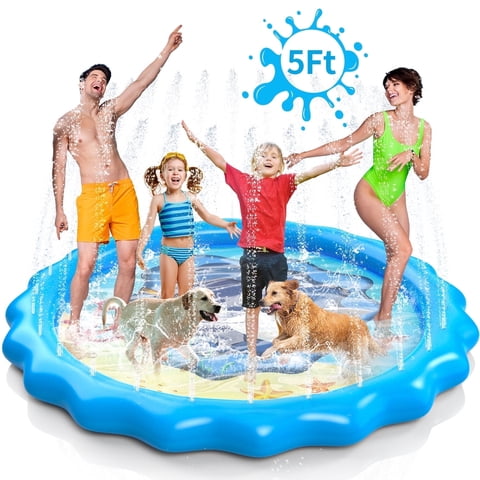 Wonderstone 66" Sprinkler Splash Pad for Kids and Dogs, 5FT PVC Baby Play Mat, 0.22mm Non-Slip Thickened Puppy Pool, Outdoor Toys for Girls and Boys Ages 4-8
