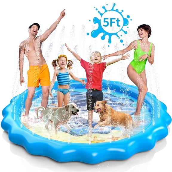 Wonderstone 66" Sprinkler Splash Pad for Kids and Dogs, 5FT PVC Baby Play Mat, 0.22mm Non-Slip Thickened Puppy Pool, Outdoor Toys for Girls and Boys Ages 4-8