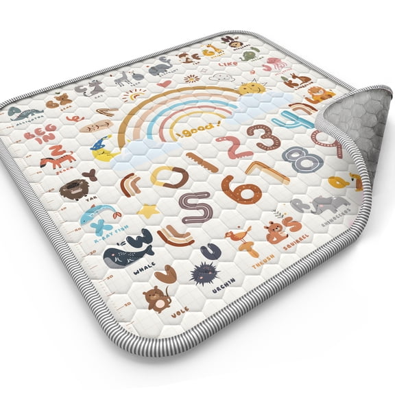 WonderStone Baby Play Mat for Floor, 50x50 Playpen Mat, Non-Slip Foldable Tummy Time Mat, Machine Washable, Soft for Babies Toddlers Infants 0-3 Years, Multicolor