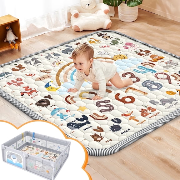 WonderStone Baby Play Mat for Floor, 50x50 Playpen Mat, Non-Slip Foldable Tummy Time Mat, Machine Washable, Soft for Babies Toddlers Infants 0-3 Years, Multicolor