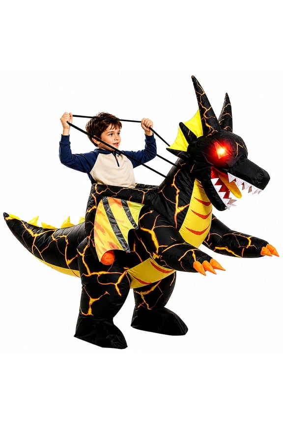 Inflatable Costumes for Kids, Riding-on Dragon Blow-up Costume with LED Lights, Funny Halloween and Party Costume for Boys and Girls Aged 6–10