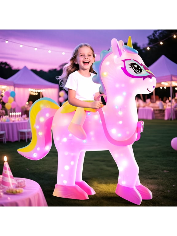 Kids Inflatable Costume, Riding-on Unicorns Blow-up Costume with LED Lights, Funny Halloween and Thanksgiving Party Costume for Girls Aged 6–10