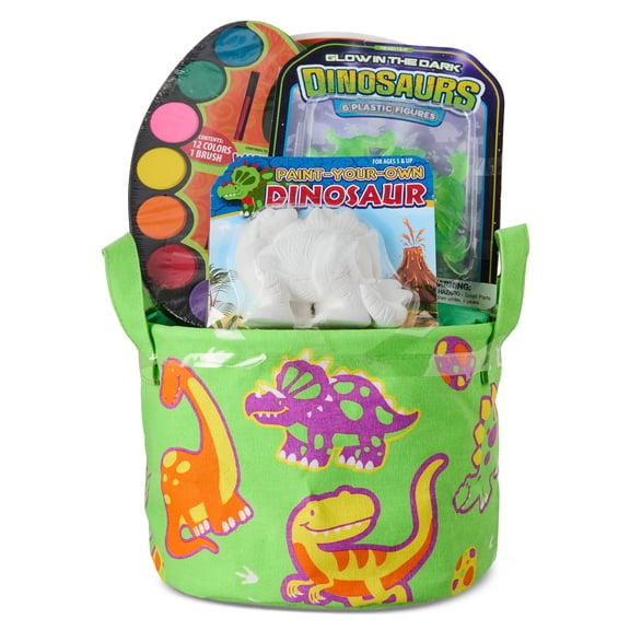 Prefilled Dino Activity Fabric Bin Easter Basket Gift Set, by Wondertreats
