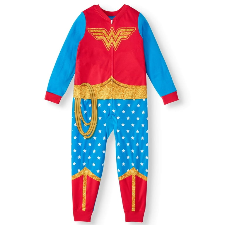 Wonderwoman Girl's Pajama Blanket Sleeper Onesie (Little Girls