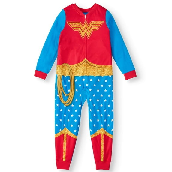 Wonderwoman Girl's Pajama Blanket Sleeper Onesie (Little Girls & Big Girls)
