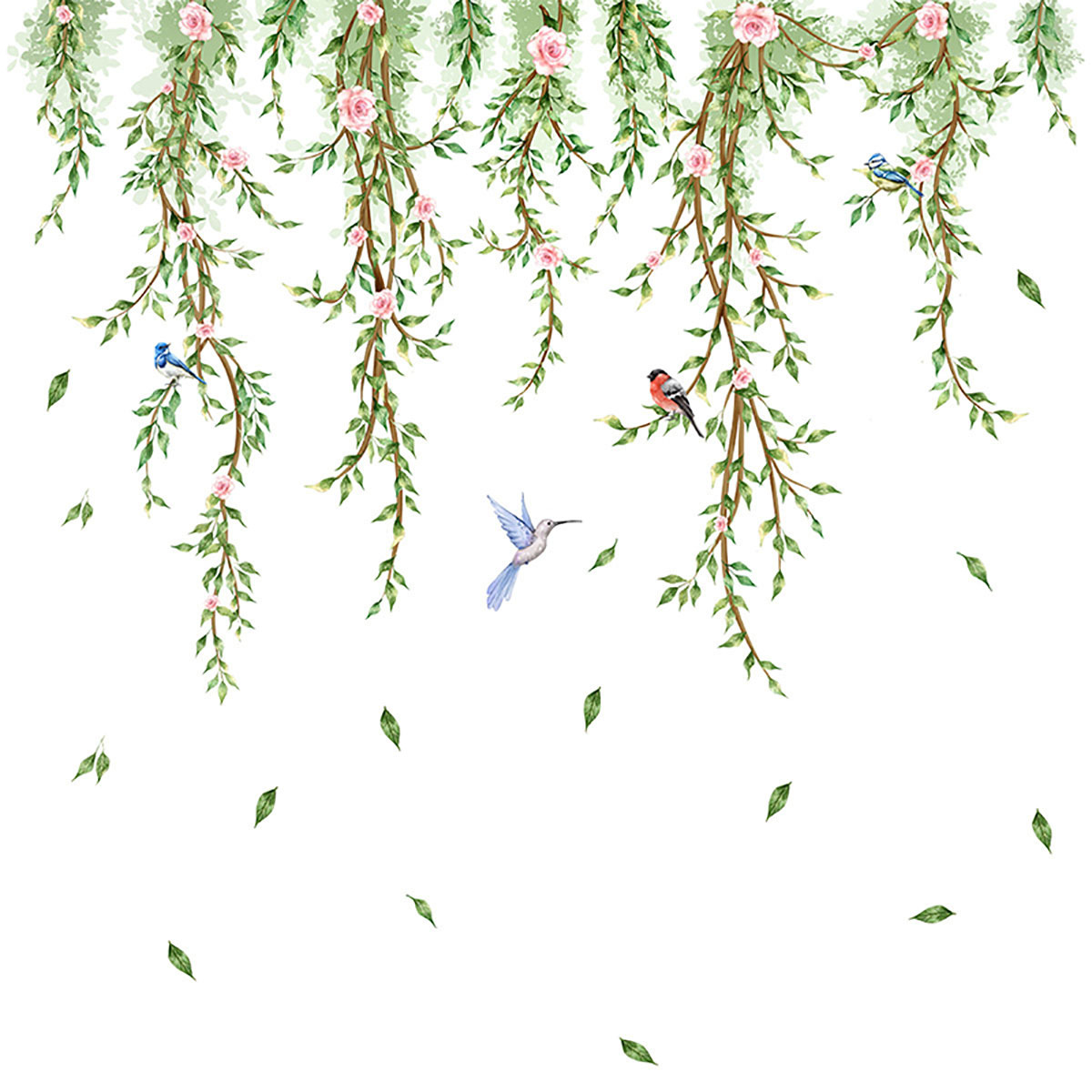 Wondever Large Tree Branch Hanging Vine Wall Stickers Green Leaf Flower ...