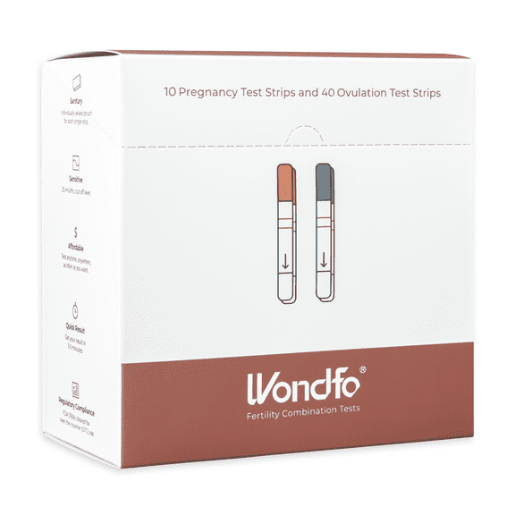 Wondfo -10 Pregnancy Test Strips and 40 Ovulation Test Strips Kit - Rapid Test Detection for Home Self-Checking (40 LH + 10 HCG)