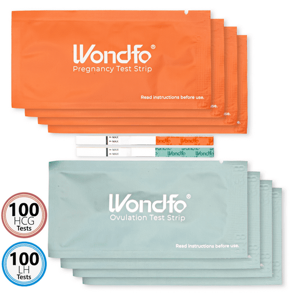 Wondfo - 100 Ovulation Test Strips and 100 Pregnancy Test Strips Kit - Rapid Test Detection for Home Self-Checking (100 LH + 100 HCG)
