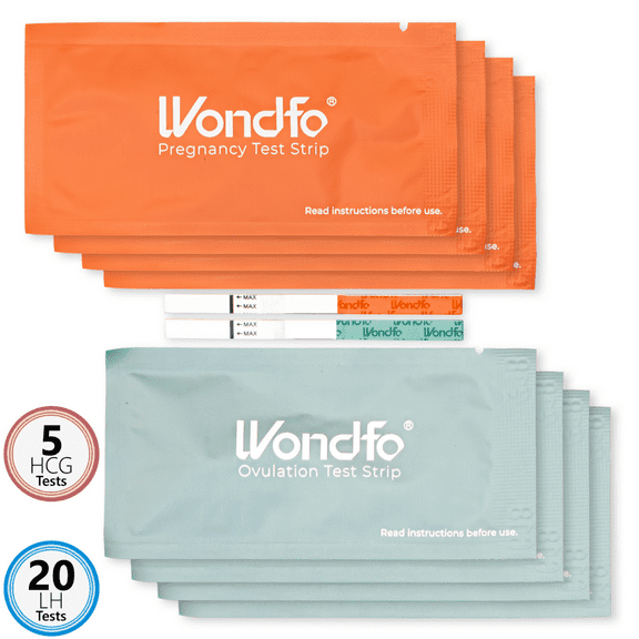Wondfo - 20 Ovulation Test Strips and 5 Pregnancy Test Strips Kit - Rapid Test Detection for Home Self-Checking (20 LH + 5 HCG)