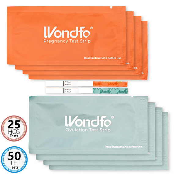 Wondfo - 50 Ovulation Test Strips and 25 Pregnancy Test Strips Kit - Rapid Test Detection for Home Self-Checking (50 LH + 25 HCG)