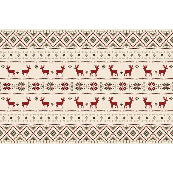 Wondiair 2x3 Christmas Rug, Reindeer Snowflake Holiday Kitchen Mat, Washable Non Slip Carpet for Entryway, Beige