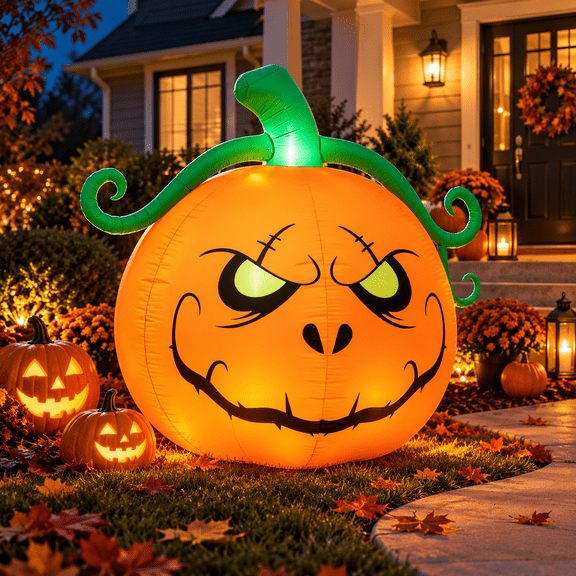Wondiair 5 ft Halloween Inflatable Pumpkin, Grumpy Jack-o'-Lantern with LED Lights, Blow-Up Outdoor Decoration for Yard, Lawn, Garden and Porch