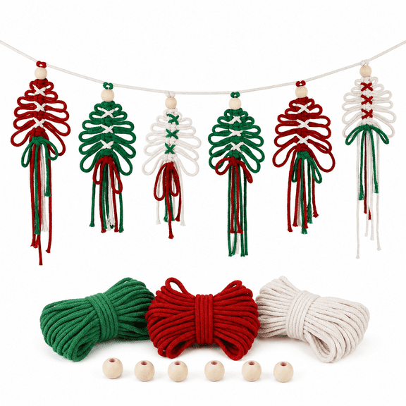 Wondiair 6 Pcs Macrame Christmas Ornament Kit for Adult Beginners, DIY Christmas Tree Craft Kit, Handmade Holiday Decorations