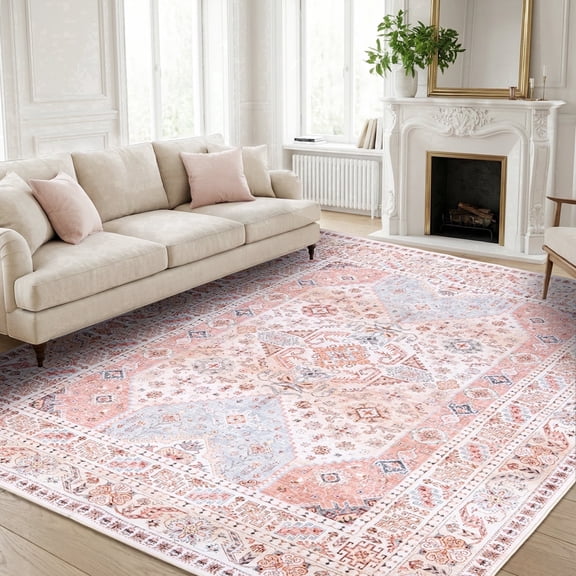 Wondiair 6x9 Area Rug, Ultra Soft Plush, Machine Washable, Non-Slip, Dusty Blue Floral Floor Rug for Living Room, Bedroom, Dining Room, Hallway