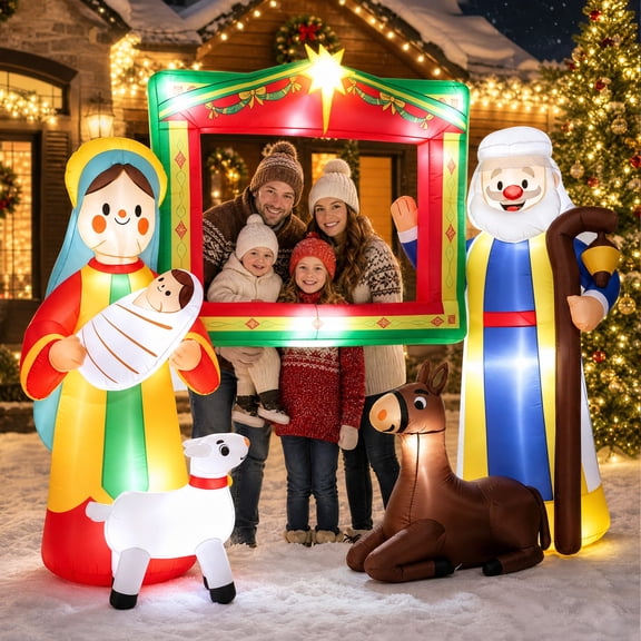 Wondiair 9 ft Christmas Inflatable Nativity Photo Frame Lighted Outdoor Decoration