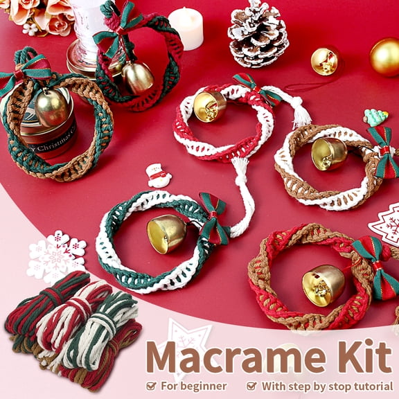Wondiair Macrame Christmas Ornament DIY Craft Kit, All-in-One Cotton Rope Hand-Knotted Ornament with Bell, Beginner Friendly, 3.14 in Diameter, Includes Photo & Video Instructions