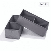 Wondiair Set of 2 Foldable Drawer Organizers, Fabric Storage Boxes with Dividers for Clothes, Socks, Underwear, Closet, 11"x5"x4", Grey