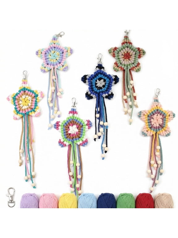 DIY Macrame Keychain Kit for Beginners, Boho Star Bag Charm Craft Kit, Handmade Keychain Making Set with Instructions for Teens & Adults (Green)