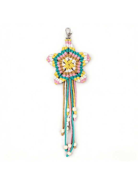 DIY Macrame Keychain Kit for Beginners, Boho Star Bag Charm Craft Kit, Handmade Keychain Making Set with Instructions for Teens & Adults (Teal Blue)