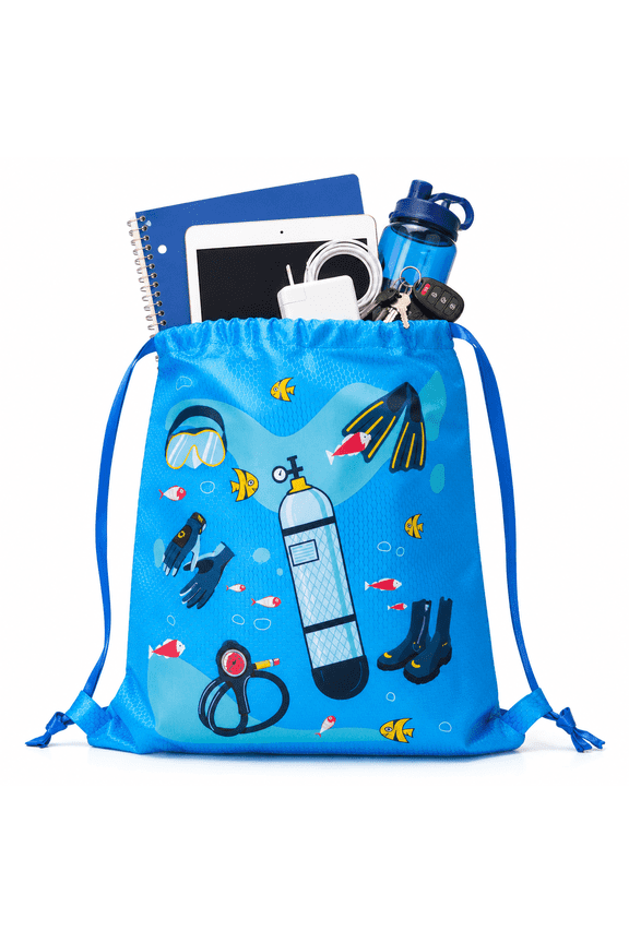 Lightweight Drawstring Bag for School, Gym & Swimming, Water-Resistant Sports Backpack for Pool, Travel & Daily Activities, Blue Ocean Print