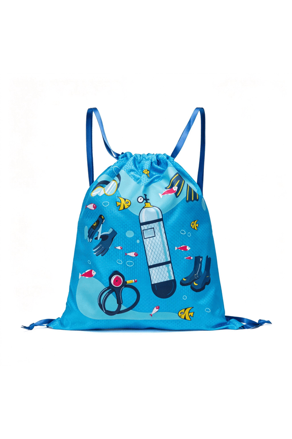 Ocean Diving Theme Drawstring Backpack Bag, Waterproof Lightweight String Sackpack for Gym, Sports, Travel, Men & Women