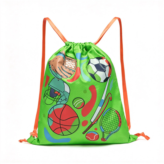 Wondiair Gym Drawstring Backpack, Lightweight Water-Resistant Green Soccer-Themed String Bag for School, Travel & Sports, Men & Women
