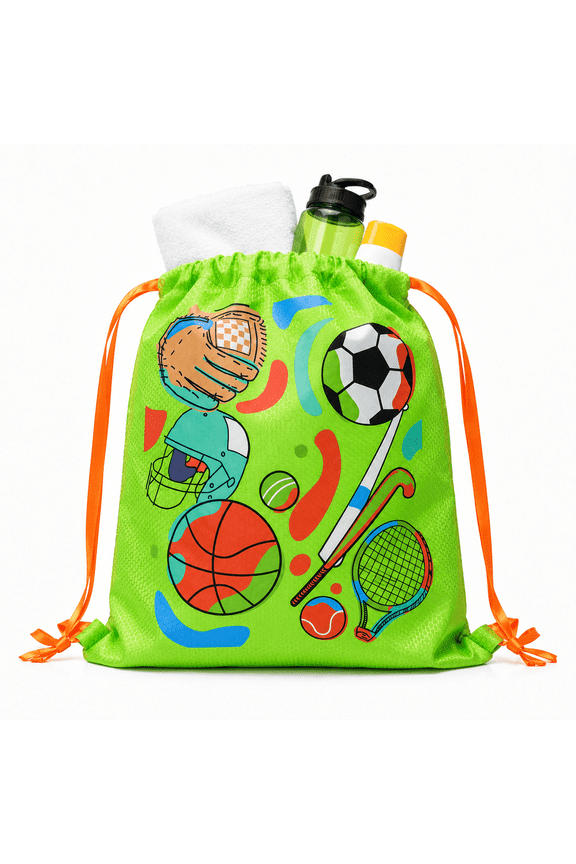 Sports Drawstring Bag Lightweight Carry Sack for School and Everyday Activities, Green
