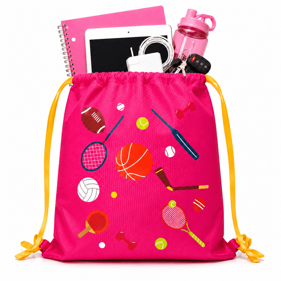 Wondiair Lightweight Drawstring Bag for School, Sports & Gym, Water-Resistant Sports Bag for Dance, Yoga, Fitness and Everyday Use, Pink Sport Print