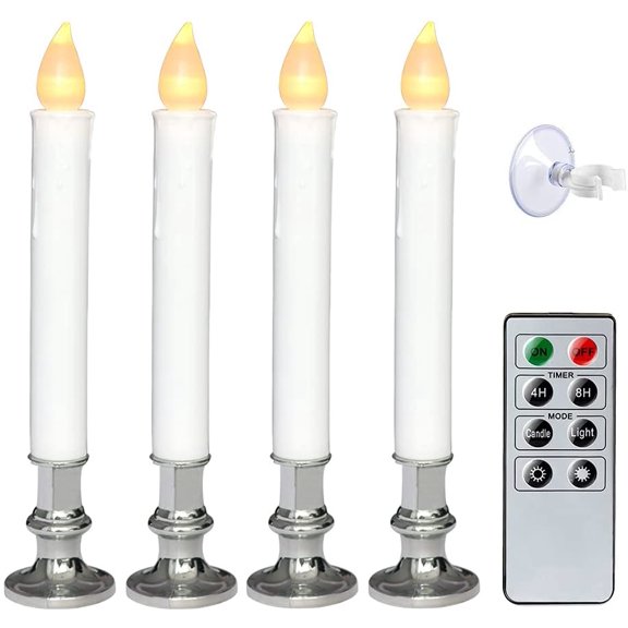 Wondise Flameless Window Candles with Remote and Timer, Battery Operated Flickering Candles with Silver Holders and Suction Cups, Battery Included, for Holiday Decoration, Set of 4(D1 x H7 Inch)