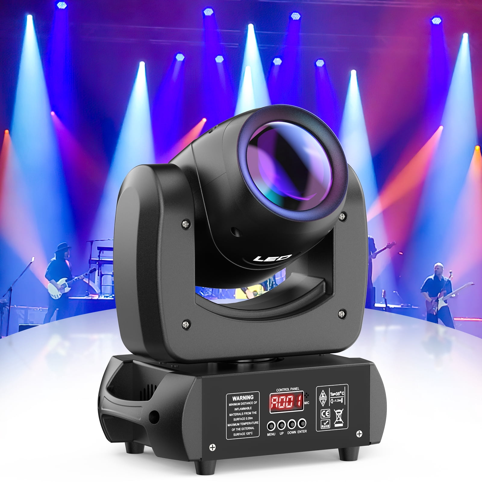Wondnuga 120W Moving Head DJ Lights,18-Facet Prism Stage Lighting 8 Gobos and 8 Colors Spotlight with DMX and Sound Activated Modes for Wedding Parties Church Live Band Show Bar