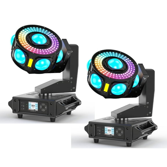 Wondnuga 2Pack 160W RGBW LED Moving Head Beam Light w/ DMX512 & Sound Control, 540° Rotation for Stage/Club