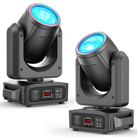 Wondnuga 2Pack Moving Head with Halo 200W LED & RGB Stage Light DMX512 7-Color & GOBO Wheel for Disco Party Wedding